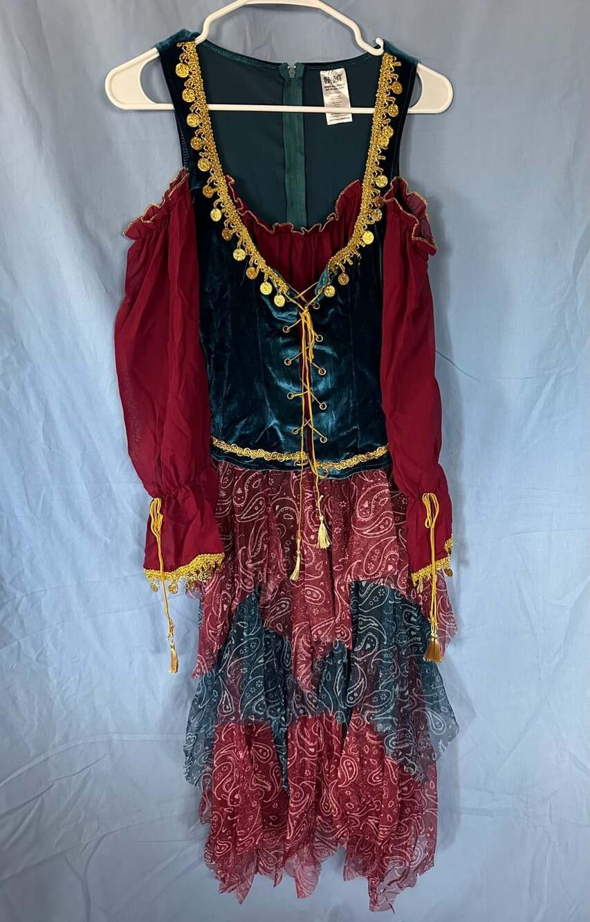 Spirit Halloween Gypsy Costume Adult Small Red Teal Fortune Teller